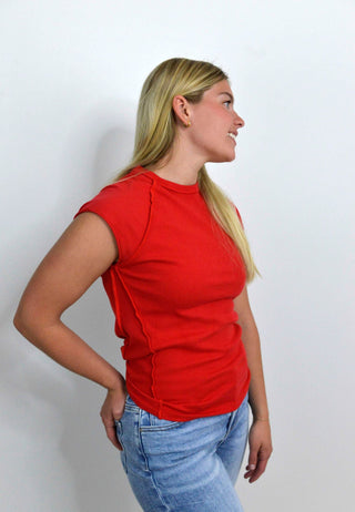 Peyton Seaming Cap Sleeve Tee - Red - Shop Hidden Treasure Boutique