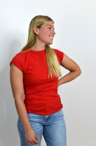 Peyton Seaming Cap Sleeve Tee - Red - Shop Hidden Treasure Boutique