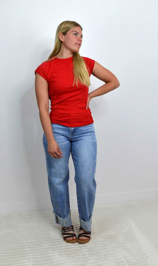 Peyton Seaming Cap Sleeve Tee - Red - Shop Hidden Treasure Boutique