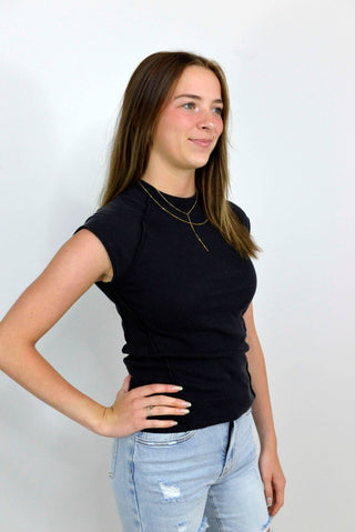 Peyton Seaming Tee - Black - Shop Hidden Treasure Boutique