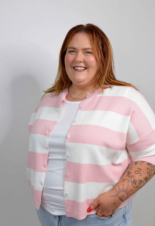 Pink Stripe Knit Button Down Top - Shop Hidden Treasure Boutique