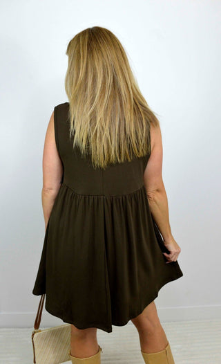 Pleated Brown Tank Dress - Shop Hidden Treasure Boutique