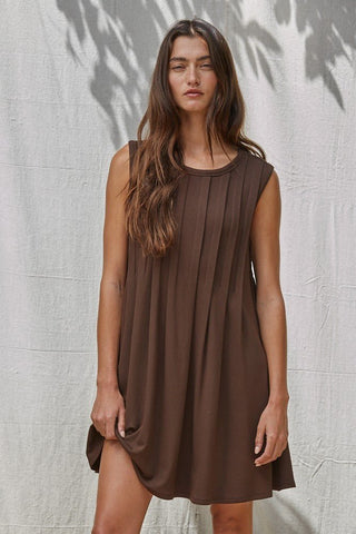 Pleated Brown Tank Dress - Shop Hidden Treasure Boutique