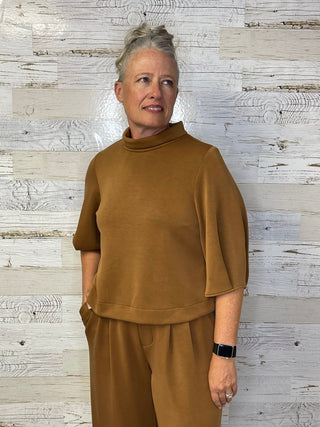 Pleated Mock Neck Top - Nutmeg - Shop Hidden Treasure Boutique