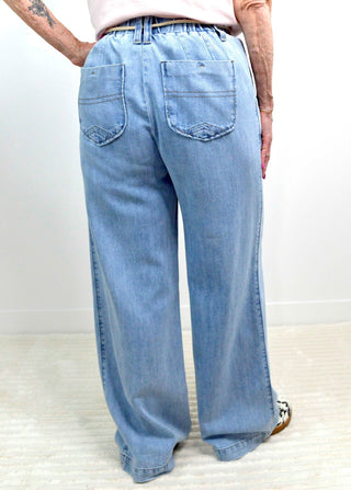 Pleated Rope Belt Wide Leg Jeans - Shop Hidden Treasure Boutique