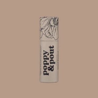 Tall cylindrical container with 'Poppy & Spout' branding on a beige background