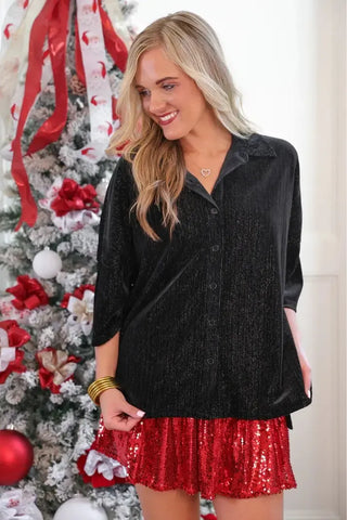 Prim Button Up Velvet Top - Shop Hidden Treasure Boutique