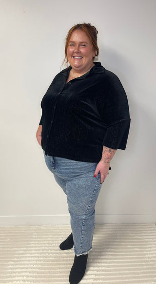 Prim Button Up Velvet Top - Shop Hidden Treasure Boutique