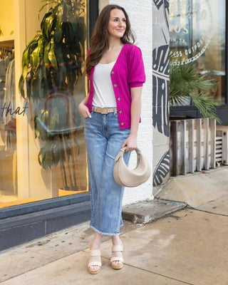 Puff Sleeve Button Up - Wild Berry - Shop Hidden Treasure Boutique