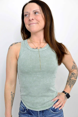 Raw Edge Dusty Green Tank Top - Shop Hidden Treasure Boutique