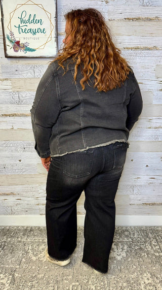 Raw Hem Frayed Black Jacket - Shop Hidden Treasure Boutique