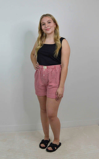 Red Gingham Boxer Shorts - Shop Hidden Treasure Boutique