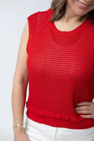 Red Open Knit Top - Shop Hidden Treasure Boutique