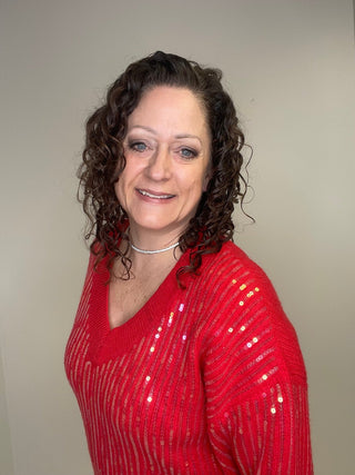 Red Sequin Festive Sweater - Shop Hidden Treasure Boutique