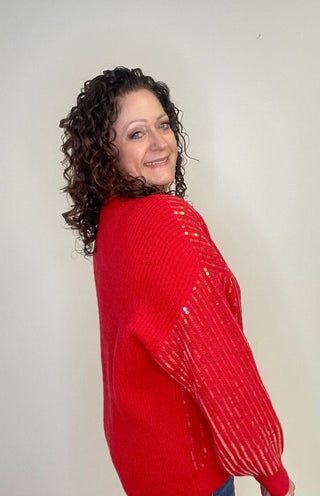 Red Sequin Festive Sweater - Shop Hidden Treasure Boutique