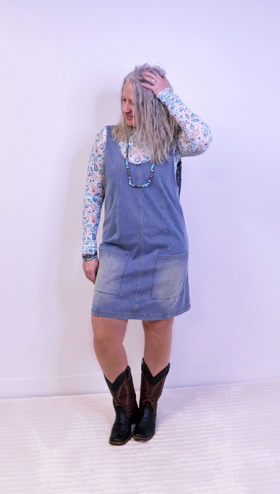 blue denim jumper dress Denim Overall Dress