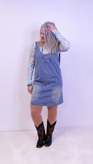 Refined Blue Denim Jumper Dress - Shop Hidden Treasure Boutique