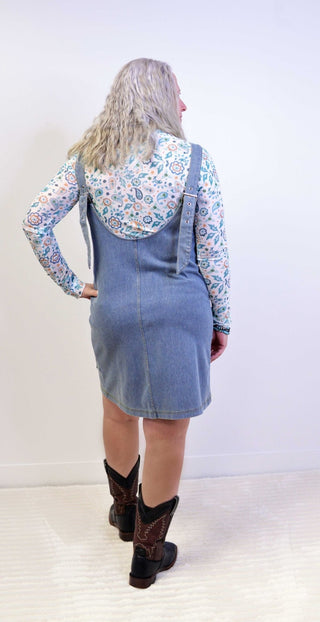 Refined Blue Denim Jumper Dress - Shop Hidden Treasure Boutique