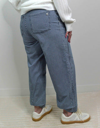 Relaxed Navy Stripe Barrel Jean - Shop Hidden Treasure Boutique