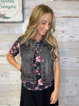 RePurposed Denim Vest - Washed Black - Shop Hidden Treasure Boutique