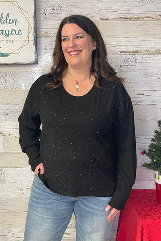 Rhinestone Black Knit Top - Shop Hidden Treasure Boutique