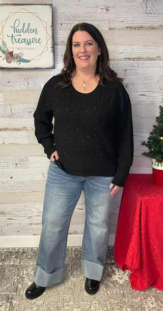 Rhinestone Black Knit Top - Shop Hidden Treasure Boutique