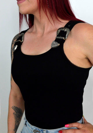 Ribbed Black Buckle Bodysuit - Shop Hidden Treasure Boutique