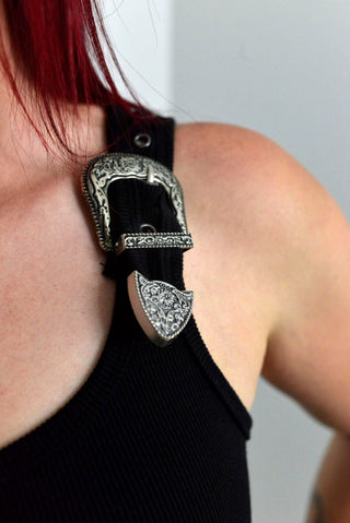 Ribbed Black Buckle Bodysuit - Shop Hidden Treasure Boutique