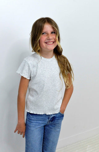 Ribbed Girls Lettuce Trim Tee - Grey - Shop Hidden Treasure Boutique