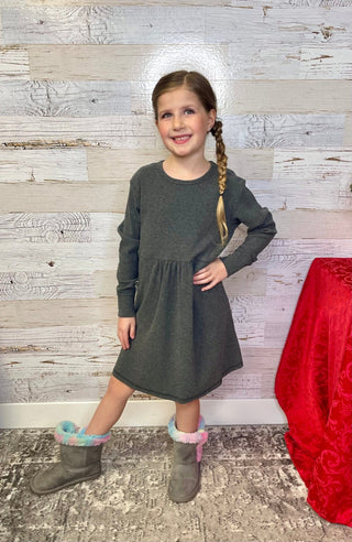 Ribbed Heather Grey Dress - Shop Hidden Treasure Boutique