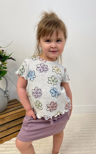Ribbed Lettuce Trim Tee - Daisy Dreams - Shop Hidden Treasure Boutique