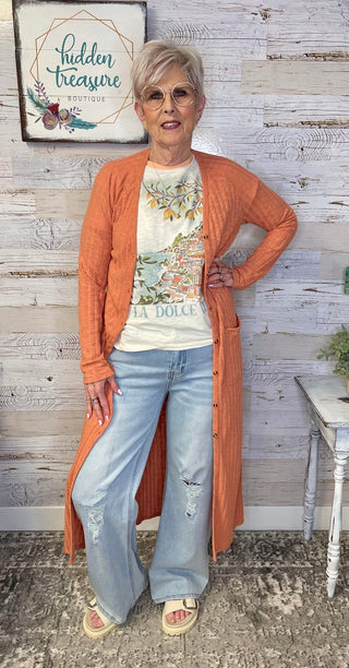 Ribbed Sunset Duster Cardigan - Shop Hidden Treasure Boutique