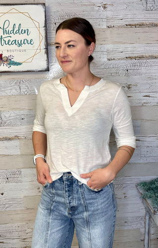 Roll Cuff Off White Top - Shop Hidden Treasure Boutique