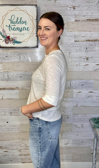 Roll Cuff Off White Top - Shop Hidden Treasure Boutique