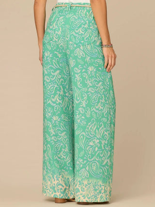 Rope Belt Wide Leg Abstract Pants - Shop Hidden Treasure Boutique