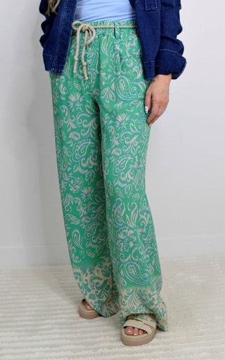 Rope Belt Wide Leg Abstract Pants - Shop Hidden Treasure Boutique