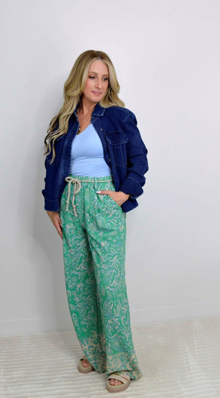 Rope Belt Wide Leg Abstract Pants - Shop Hidden Treasure Boutique