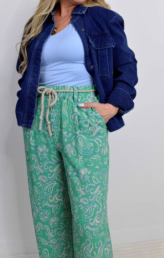 Rope Belt Wide Leg Abstract Pants - Shop Hidden Treasure Boutique