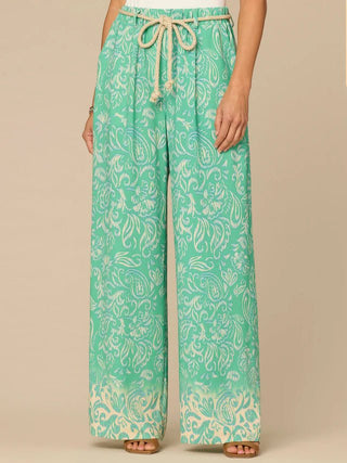 Rope Belt Wide Leg Abstract Pants - Shop Hidden Treasure Boutique