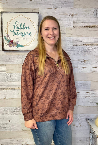 Rosewood Bloom Pullover - Shop Hidden Treasure Boutique