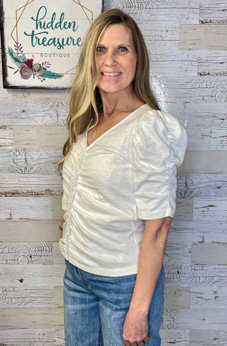 Ruched Front Knit Top - Shop Hidden Treasure Boutique
