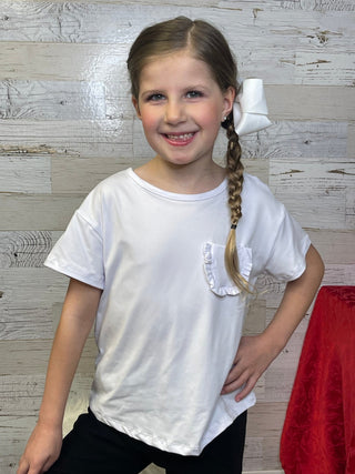 Ruffle Pocket Tee - White - Shop Hidden Treasure Boutique