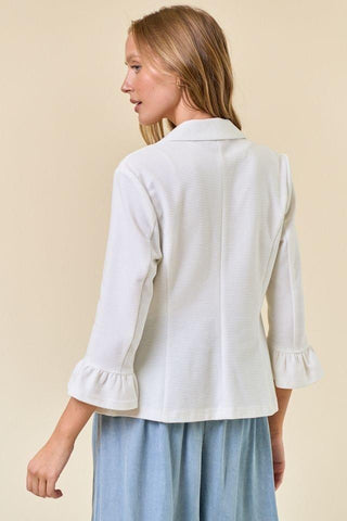 Ruffle Sleeve Off White Blazer - Shop Hidden Treasure Boutique