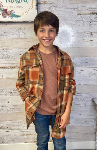Rust Plaid Flannel - Child - Shop Hidden Treasure Boutique