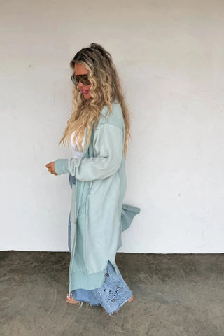 Sage Green Sweatshirt Cardigan - Shop Hidden Treasure Boutique