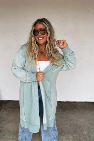 Sage Green Sweatshirt Cardigan - Shop Hidden Treasure Boutique