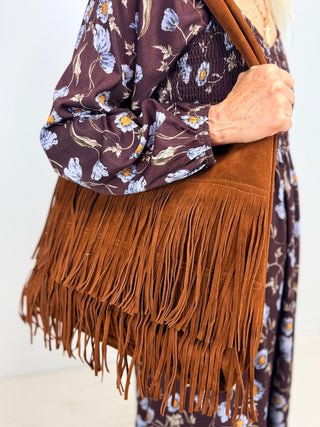 Samara Faux Suede Fringe Hobo Bag - Shop Hidden Treasure Boutique