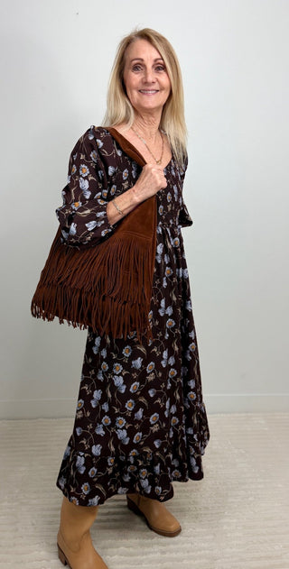Samara Faux Suede Fringe Hobo Bag - Shop Hidden Treasure Boutique