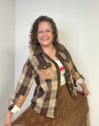 Scarlett Plaid Top - Brown - Shop Hidden Treasure Boutique