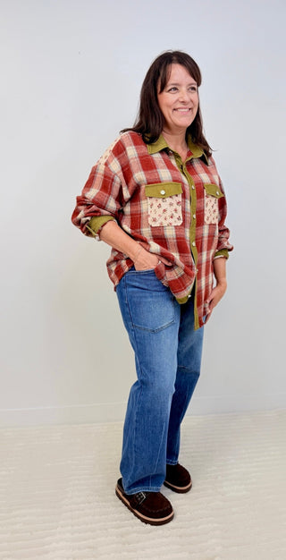 Scarlett Plaid Top - Red Brick - Shop Hidden Treasure Boutique
